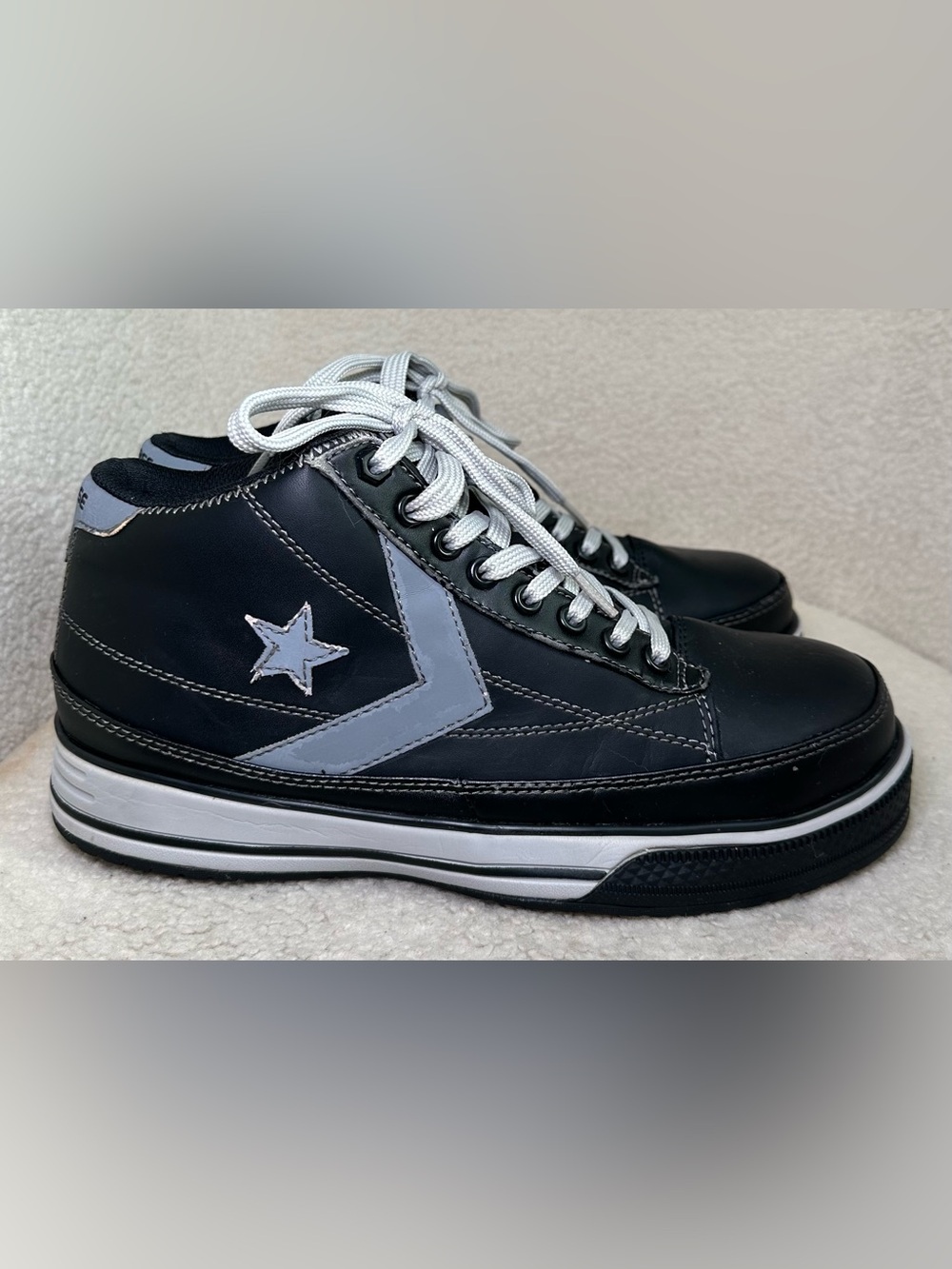 Converse Steel Toe Black Leather Safety Work Sneakers Slip Resistant Y2K 8.5